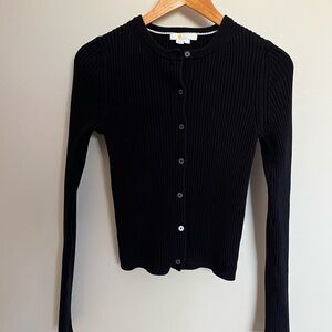 Boden Black Ribbed Knit Cardigan